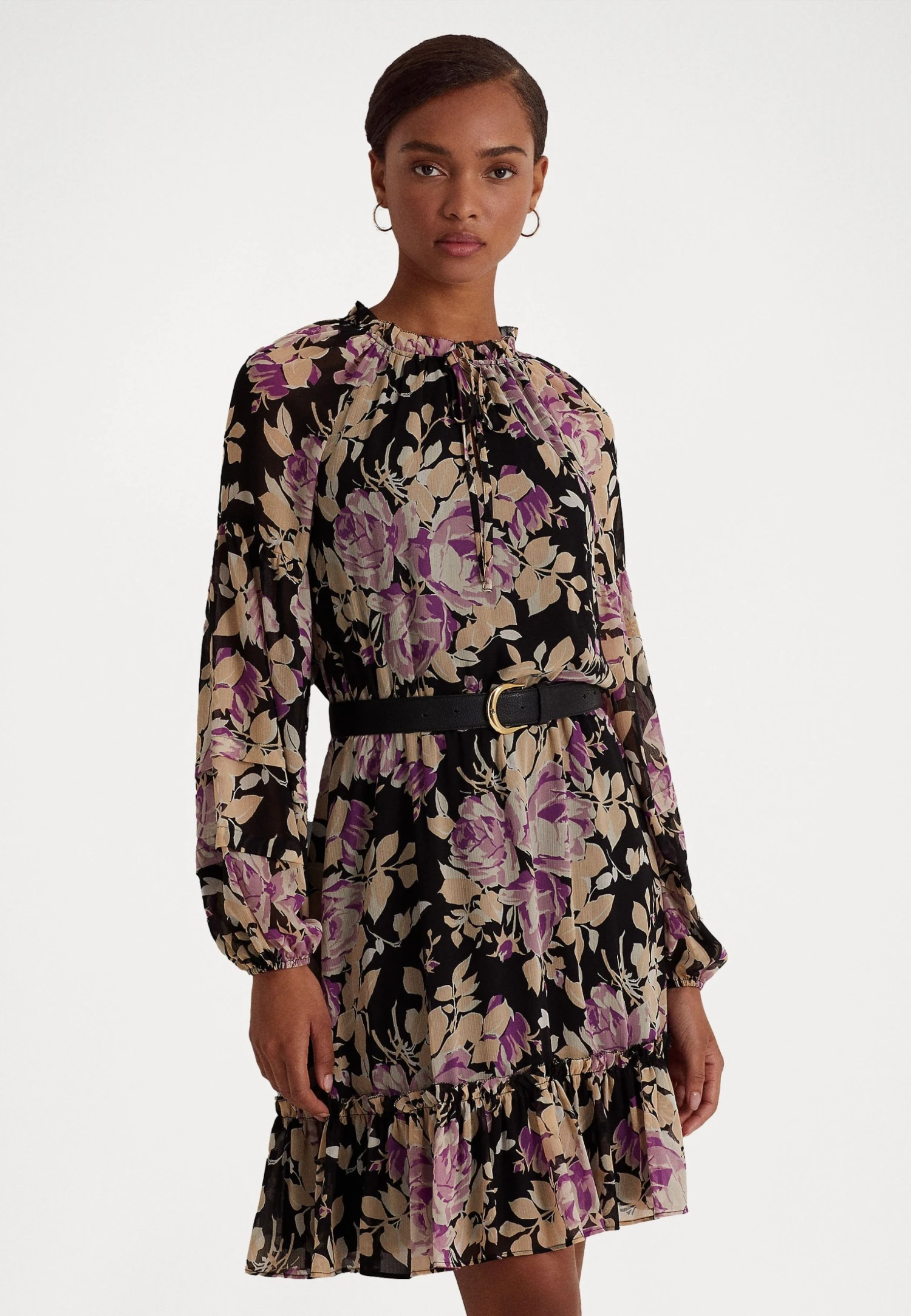 Lauren Ralph Lauren Hepziba Long Sleeve Day Dress - Jurk - Black/Lavender/Cream 1 Lauren Ralph Lauren Hepziba Long Sleeve Day Dress - Jurk - Black/Lavender/Cream