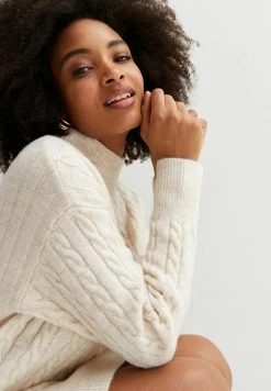 New Look Long Sleeve- Gebreide Jurk - Off White -dress shop 60db0058c0c64f8b83dc1777f8a08e1d