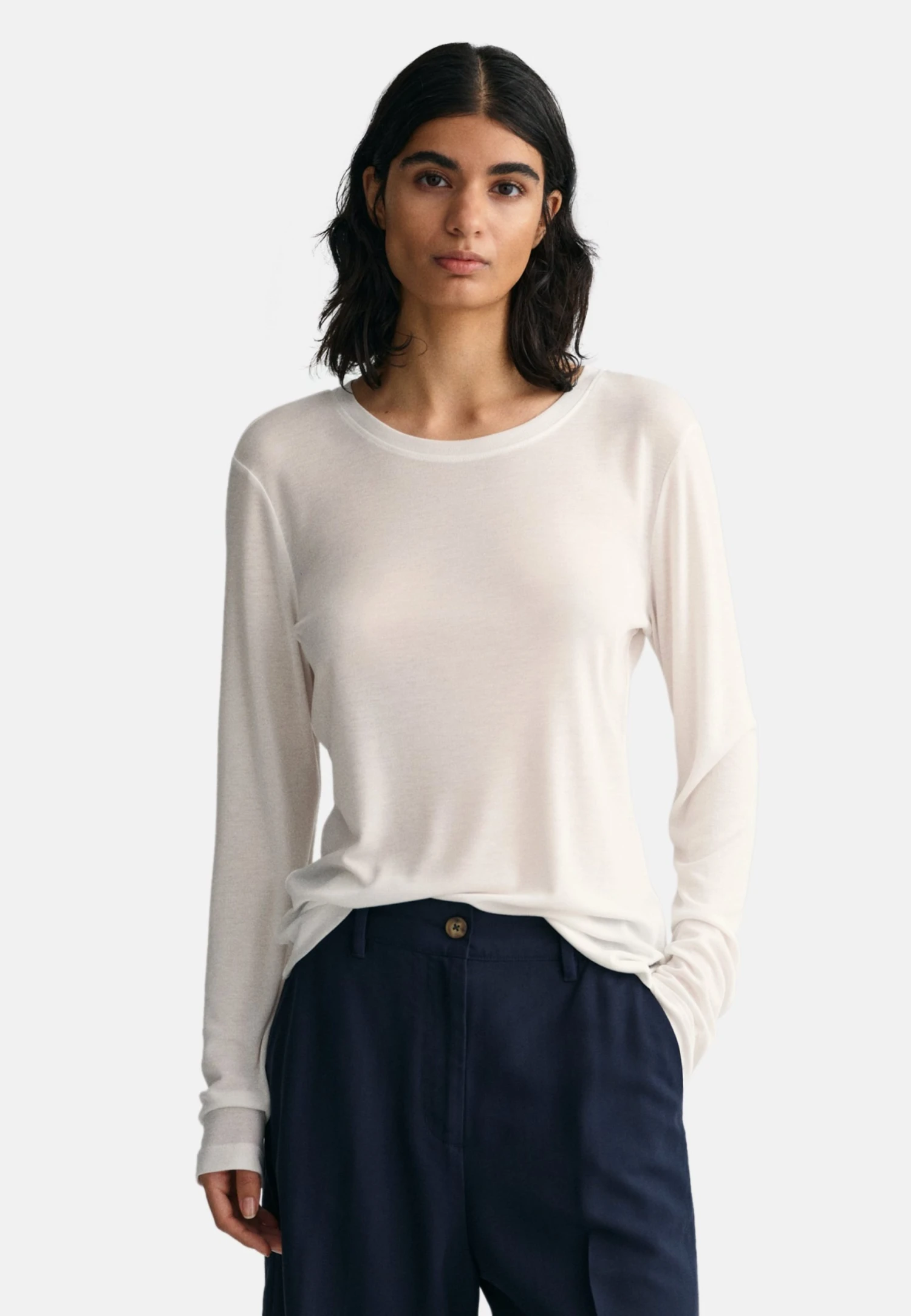 Gant Lightweight Long Sleeve - Longsleeve - Eggshell 1 Gant Lightweight Long Sleeve - Longsleeve - Eggshell