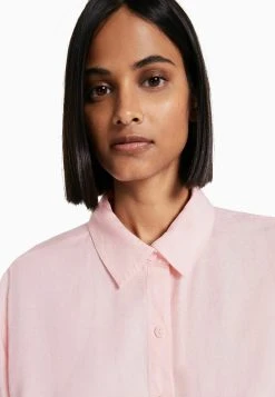 BERSHKA Long Sleeve - Overhemdblouse - Pink -dress shop 69df8e7dc19a46e0814d3d38611d1d1b