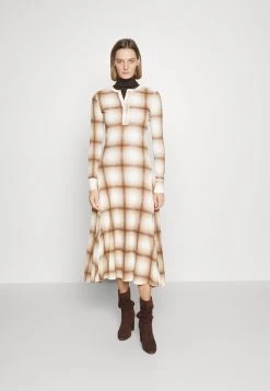 Polo Ralph Lauren Shdw Long Sleeve Day Dress - Jurk - Brown/Cream