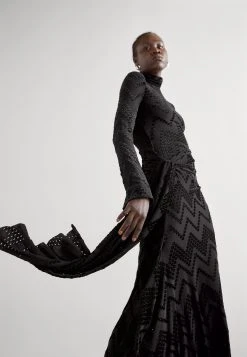 Victoria Beckham Long Sleeve High Neck Dress - Maxi-Jurk - Black -dress shop 6ed9873872464da39a2ee51bacc4e886