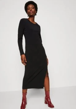 Marc O'Polo Dress Round Neck Long Sleeve Lean And Long With Slit - Jerseyjurk - Black -dress shop 7161e9f6d90a4b15b5ac40853276719c