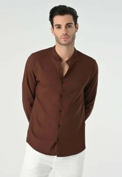 Antioch Mandarin Collar Long Sleeve - Overhemd - Brown -dress shop 7321dc23d4ec4f0fa3edb051fe4dfdba