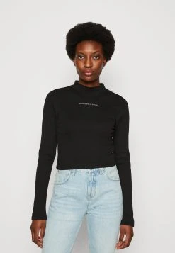 Marc O'Polo DENIM Long Sleeve Stand Up Collar Slim Fit Cropped - Longsleeve - Black