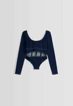 BERSHKA Long Sleeve With Cut-Out Detail - Blouse - Light Blue -dress shop 7929c1318d844cff87337351512874bc