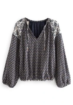 Next Crinkle Bubble Hem Long Sleeve Standard - Blouse - Blue -dress shop 7b217554d2d54371b9f51ccbae9cc3e9