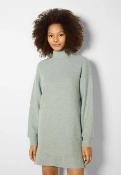BERSHKA Long Sleeve - Gebreide Jurk - Evergreen