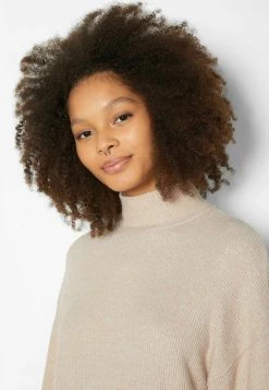 BERSHKA Long Sleeve - Gebreide Jurk - Sand -dress shop 84757a4a37f04626b233fd0088e35163