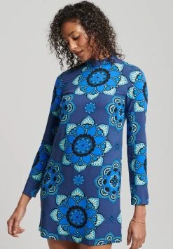 Superdry Long Sleeve Printed - Jurk - Psychedelic Blue