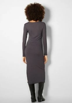 BERSHKA Long Sleeve - Etui-Jurk - Dark Grey -dress shop 851d66175ec9416a8ae520dc3bc61f30
