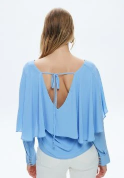 AdL Ruffled Long Sleeve - Blouse - Blue -dress shop 8603da7651e64f65b3a84d9f9b0de9dd