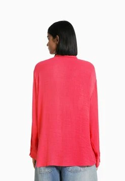 BERSHKA Long Sleeve - Overhemdblouse - Coral -dress shop 866104ed1bbf46e3b996a163731b87a7