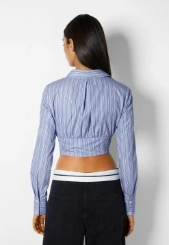BERSHKA Long Sleeve - Overhemdblouse - Blue -dress shop 8975ca4d6910455f8f322a3582e1a51c