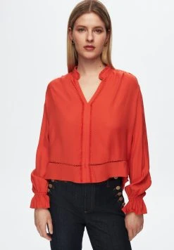 AdL Ruffled Long Sleeve - Blouse - Orange -dress shop 8aec2c82336c4cf8b7ccf07fef6cca4c