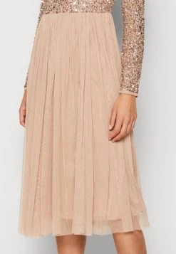 Maya Deluxe Long Sleeve Delicate Midi Dress - Cocktailjurk - Taupe Blush -dress shop 8da39225aaa448aabd412294e61319b9