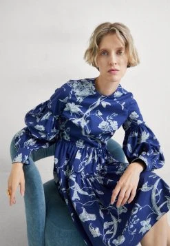 Erdem Long Sleeve Tiered With Volume Hem - Cocktailjurk - Vine Indigo