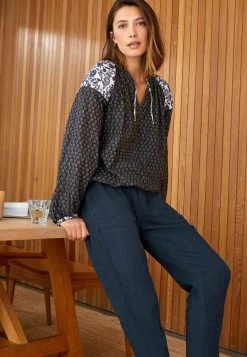 Next Crinkle Bubble Hem Long Sleeve Standard - Blouse - Blue -dress shop 96ca9b9edcf640eab018520335ff5671