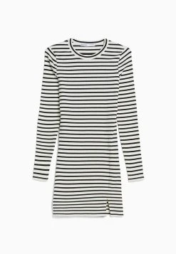 BERSHKA Long Sleeve Mini- Etui-Jurk - White -dress shop 9c48972713d8446abfc72d43058fc00a