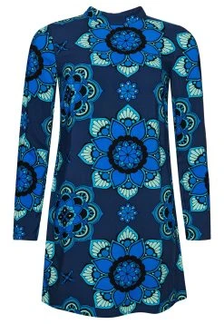 Superdry Long Sleeve Printed - Jurk - Psychedelic Blue -dress shop 9c7edf8d61ad4107bb567a4ae24e0d8e