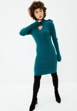 CESARE GASPARI High Neck Long Sleeve - Etui-Jurk - Teal -dress shop 9cbcefc606f14254b84c8ba2e409ef07