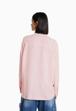 BERSHKA Long Sleeve - Overhemdblouse - Pink -dress shop a09216c1edbc43ec897b5038259a02d6