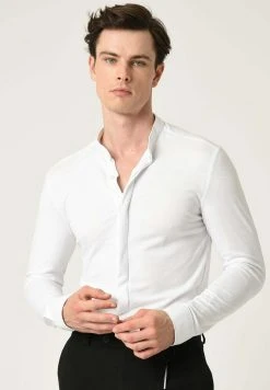 Antioch Grandad Collar Hidden Button Long Sleeve- Overhemd - White