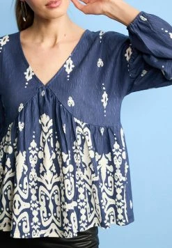 Next Long Sleeve V-Neck Standard - Blouse - Navy Blue -dress shop a6fe7e5087ea495fb27df24958c06b15