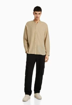 BERSHKA Long Sleeve Blend - Overhemd - Camel