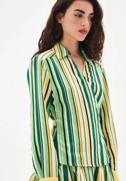 AdL Long Sleeve Patterned- Blouse - Striped Green -dress shop a9a545b2216542fc8a70381af979556e