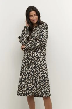Kaffe Bpella Long Sleeve Dress - Blousejurk - Black Yellow Flowers