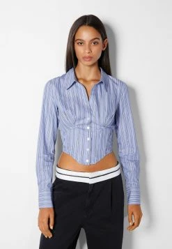 BERSHKA Long Sleeve - Overhemdblouse - Blue