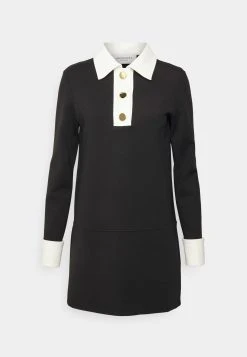 Viktor&Rolf Polo Collar Long Sleeve Dress- Jerseyjurk - Black -dress shop adf095bf5dfb4b4f91576122963c65dc