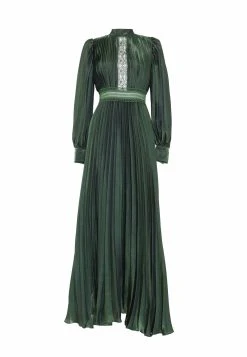 True Decadence Emerald Pleated Long Sleeve - Maxi-Jurk - Emerald Green