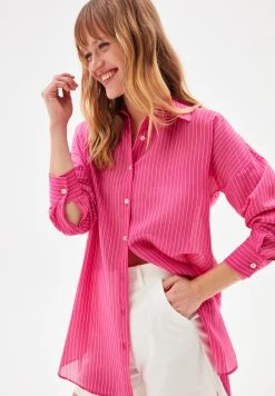 AdL Long Sleeve Striped- Overhemdblouse - Striped Fuschia -dress shop b0b064569c8d4427b6c49e1c9b1e8033