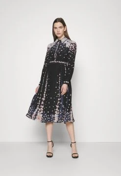 Erdem Belted Long Sleeve Midi Shirt Dress - Blousejurk - Black/Multi -dress shop b646c2574d454d30b19ccc245c5072c4