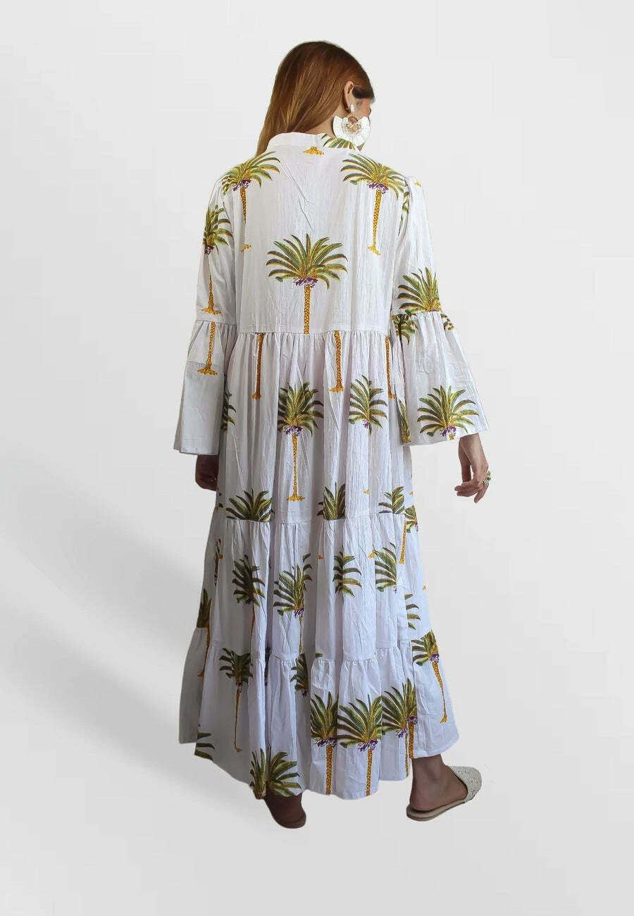 Bombay Sunset Long Sleeve Palm - Maxi-Jurk - White 3 Bombay Sunset Long Sleeve Palm - Maxi-Jurk - White - Afbeelding 3