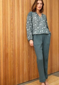 Next Crinkle Bubble Hem Long Sleeve Standard - Blouse - Green