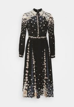 Erdem Belted Long Sleeve Midi Shirt Dress - Blousejurk - Black/Multi -dress shop b6a49053d17d4a29857325bc6c6ef861
