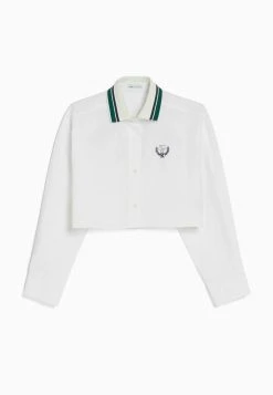 BERSHKA Embroidered Long Sleeve Print - Overhemdblouse - White -dress shop b9fb7fe7f334475f89cbed2c2fc99c3e