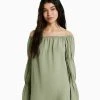 BERSHKA Long Sleeve GatheredMini- Jurk - Khaki