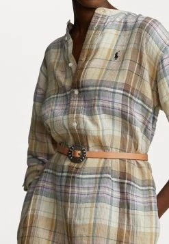 Polo Ralph Lauren Long Sleeve Day Dress - Jurk - Brown Multi Plaid -dress shop be8abe7a6cc0464c82be693ae250dbf7