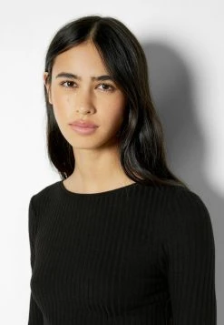 BERSHKA Long Sleeve - Etui-Jurk - Black -dress shop bea24ab7b1484934afe9167e886c0429