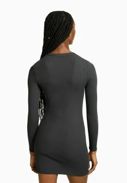 BERSHKA Long Sleeve Mini- Etui-Jurk - Grey -dress shop beb5ec56d9494ceeb72d46276a86075b