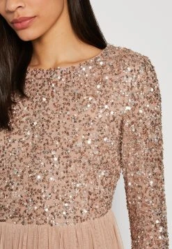 Maya Deluxe Long Sleeve Delicate Midi Dress - Cocktailjurk - Taupe Blush -dress shop bf966dd040de408fbc3de55ee924cc88