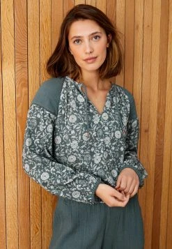 Next Crinkle Bubble Hem Long Sleeve Standard - Blouse - Green -dress shop c06a0bbfb5694d4fae15fff0f1117443