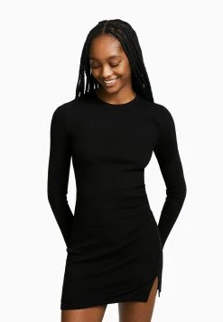 BERSHKA Long Sleeve Mini- Etui-Jurk - Black -dress shop c22eef54eec64a978cb5ec75b47749b8