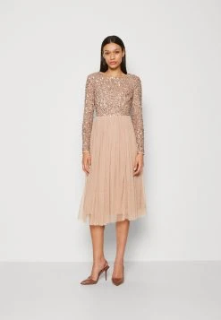 Maya Deluxe Long Sleeve Delicate Midi Dress - Cocktailjurk - Taupe Blush