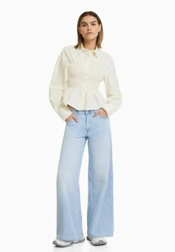 BERSHKA With Detail Long Sleeve - Overhemdblouse - Beige