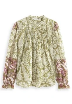 Next Ruffle Neck Long Sleeve - Overhemdblouse - Green Floral -dress shop cbaad3d4b01c4f6589b32b5a2cfc5d25